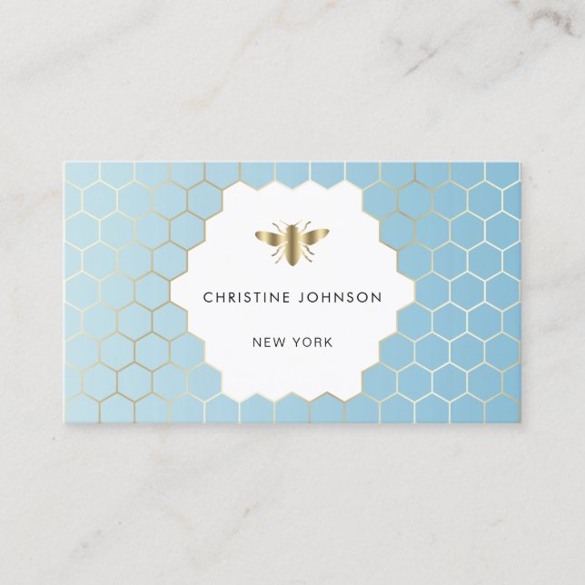 honeycomb hexagons bee blue gradient business card (Front)