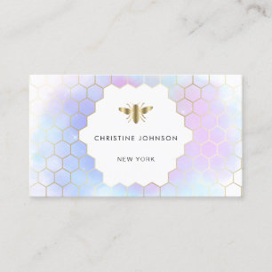 honeycomb hexagons bee on purple cloud business card