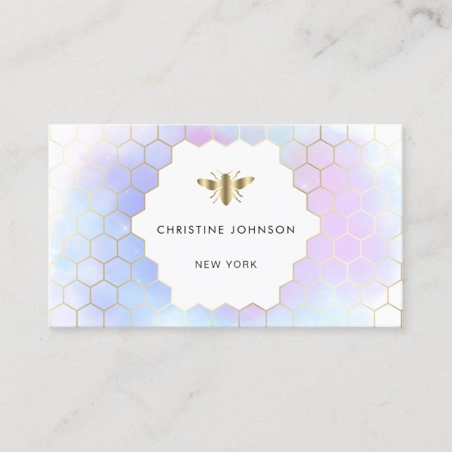 honeycomb hexagons bee on purple cloud business card (Front)