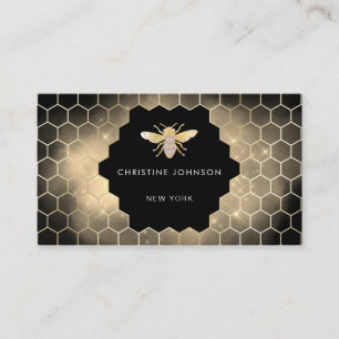 honeycomb hexagons jewel bee on black business card