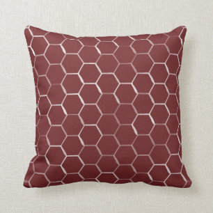 Honeycomb Hive Hexagon Pattern in Burgundy Cushion