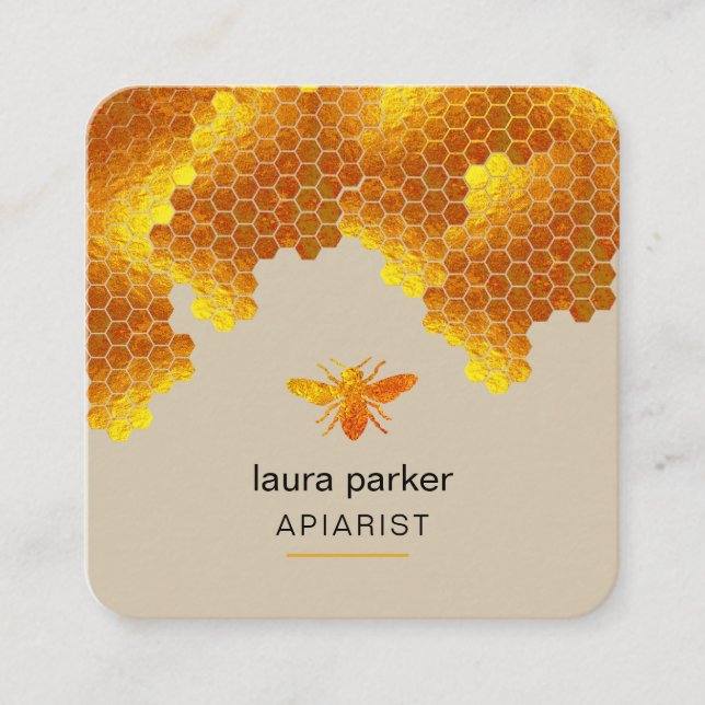 Honeycomb Honey Bee Apirarist Hexagons Beekeeper Square Business Card (Front)