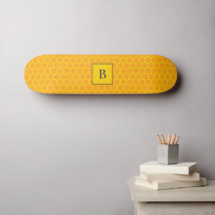 Honeycomb, Initials, Name on Yellow Skateboard