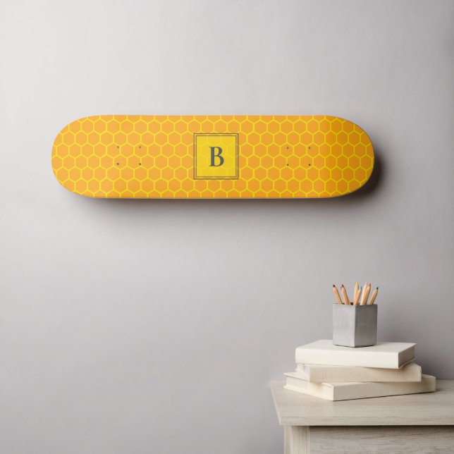 Honeycomb, Initials, Name on Yellow Skateboard (Wall Art (Horz))