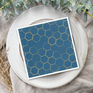 Honeycomb Line Drawing Indigo Wedding Shower Napkin
