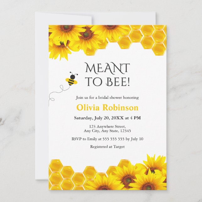 Honeycomb Meant to Bee Bridal Shower  Invitation (Front)