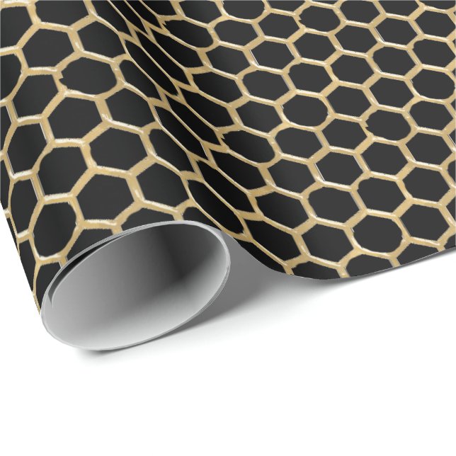Honeycomb Metallic Gold Black Beekeeper Honey Wrapping Paper (Roll Corner)
