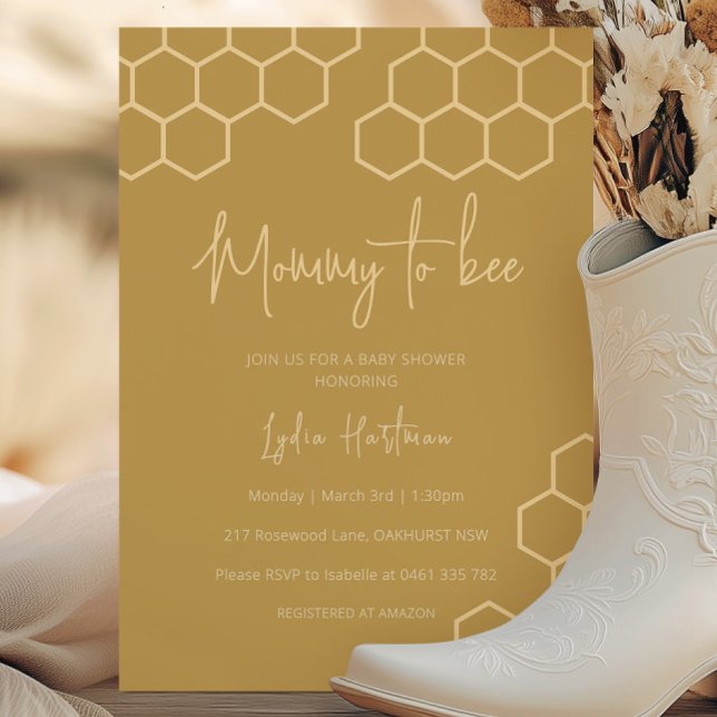 Honeycomb Mummy To Bee Baby Shower Invitation (Creator Uploaded)