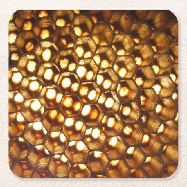 Honeycomb Paper Coaster, gift for beekeeper, Square Paper Coaster (Front)