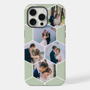 Honeycomb Photo Collage 5 Picture Sage Green iPhone 15 Pro Max Case