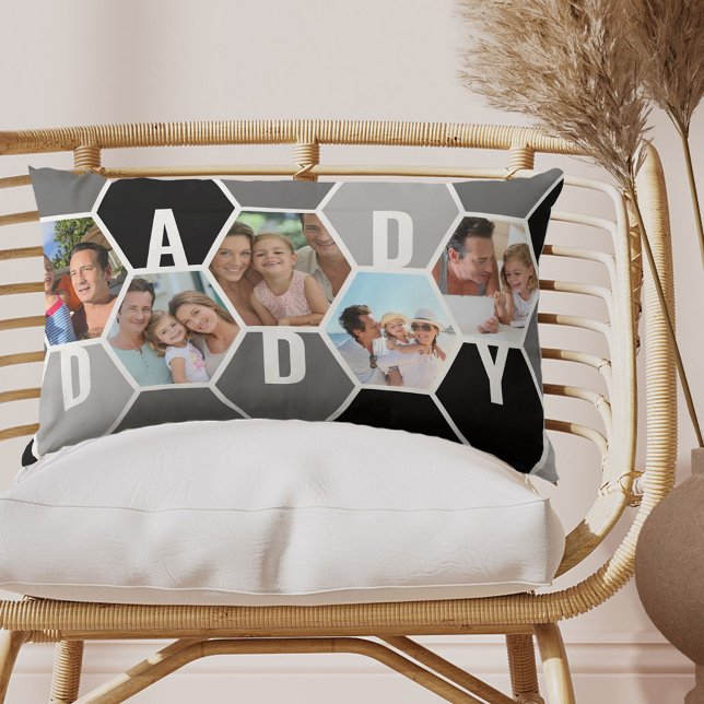 Honeycomb Photo Collage Daddy or 5 Letter Name Lumbar Cushion (Creator Uploaded)