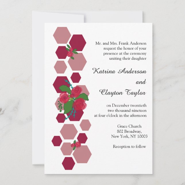 Honeycomb  & Roses Wedding Invitation (Front)
