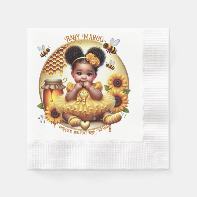 Honeycomb & Sunflowers Cute Afro Puff Baby Girl Napkin (Front)
