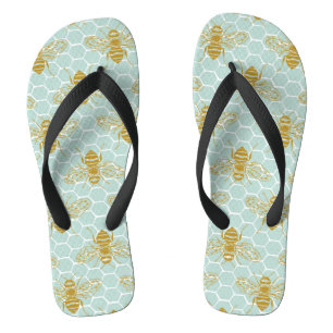 Honeycomb Teal and Bees Jandals