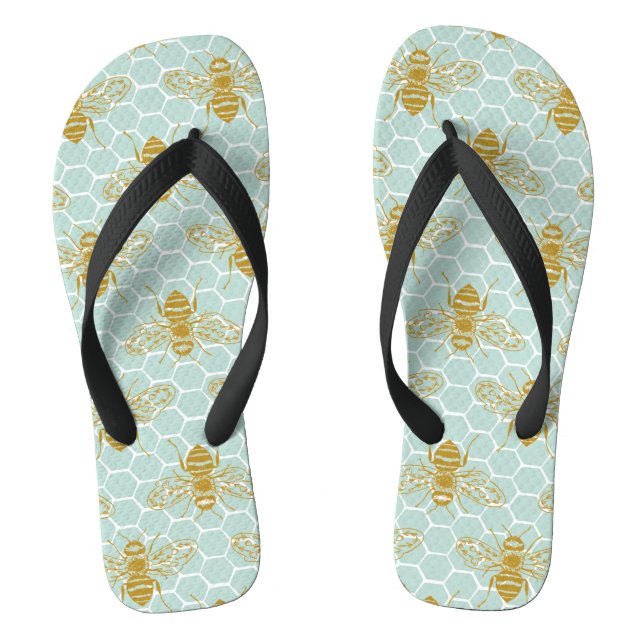 Honeycomb Teal and Bees Jandals (Footbed)