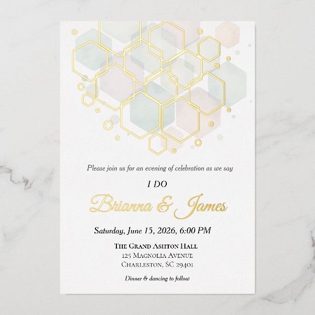 Honeycomb Wedding  Gold Foil Modern Geometric  (Front)