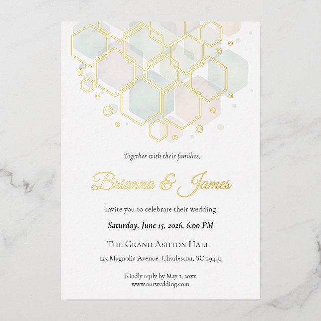 Honeycomb Wedding  Gold Foil Modern Geometric  (Front)