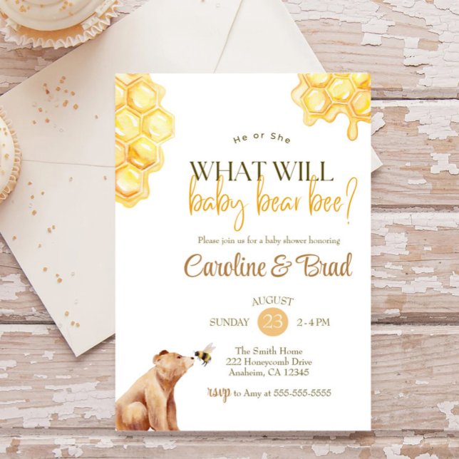 Honeycomb what will baby bear Bee Baby Shower Invitation (Creator Uploaded)
