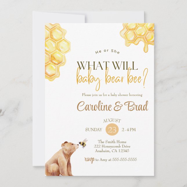 Honeycomb what will baby bear Bee Baby Shower Invitation (Front)