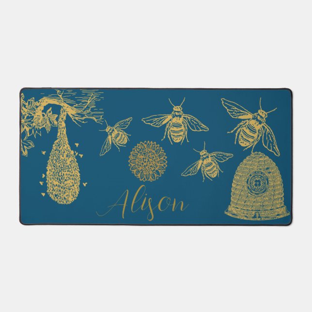Honeycomb Wildlflower Blue Desk Mat (Front)