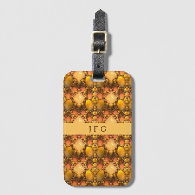 Honeycomb Yellow Fractal Art  Monogram Luggage Tag (Front Vertical)