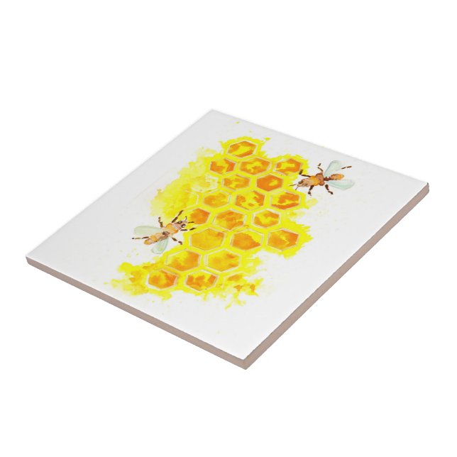 Honeycombs and Bees Watercolor Tile (Side)