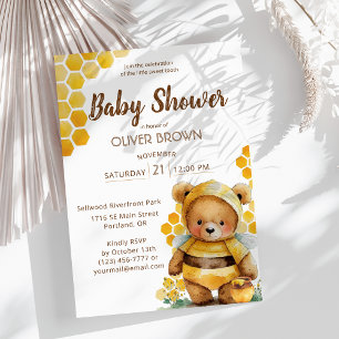 Honeycombs and brown honey teddy bear Baby Shower Invitation