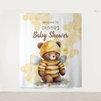 Honeycombs and brown honey teddy bear Baby Shower Tapestry