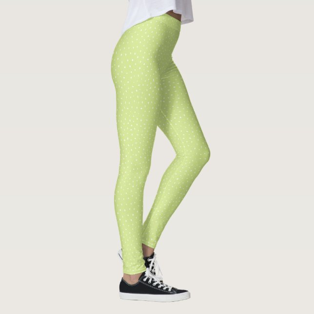 Honeydew Lime Green Polka Dots Abstract Pattern Leggings (Right)