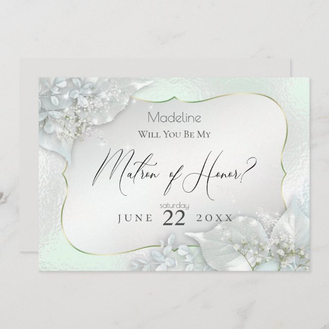 Honeydew Shimmer Will You Be My Matron of Honour Invitation (Front/Back)