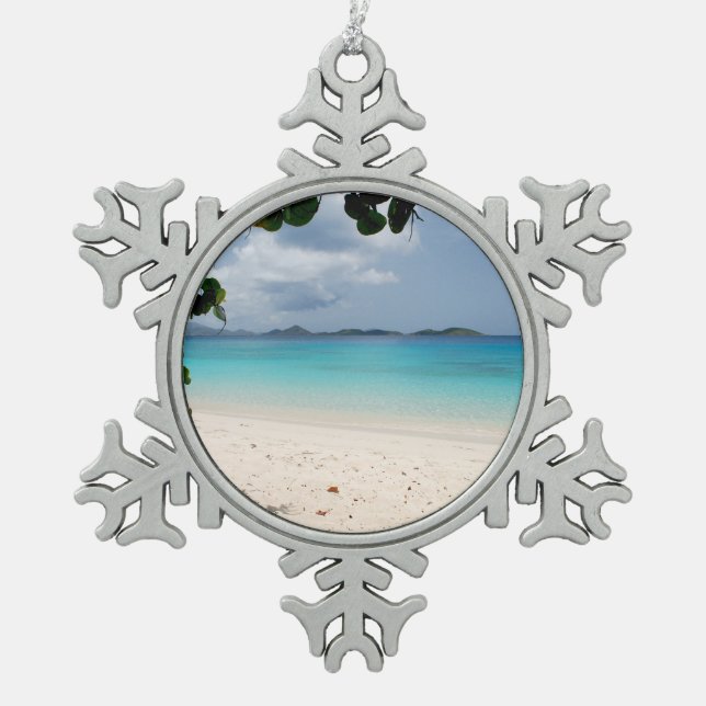 Honeymoon Bay, St. John USVI Snowflake Pewter Christmas Ornament (Front)