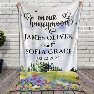 Honeymoon Blanket Watercolor Landscape + Names