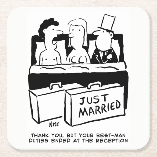 Honeymoon Couple and Best Man in Bed Square Paper Coaster (Front)