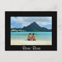 Honeymoon couple on Bora Bora black postcard