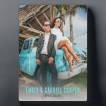 Honeymoon Couple Photo Keepsake Plaque<br><div class="desc">Celebrate your honeymoon memories with this stylish couple photo keepsake. Shown here with a fun retro travel vibe, this design is just an example. You can personalise it with your own photo and unique style to reflect your personalities. Perfect for newlyweds, destination weddings, or romantic getaways, this keepsake makes a...</div>