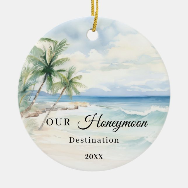 Honeymoon destination wedding tropical ceramic tree decoration (Front)