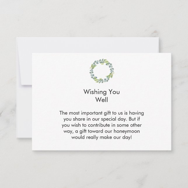 Honeymoon Eucalyptus Wreath Wedding Fund Card (Front)