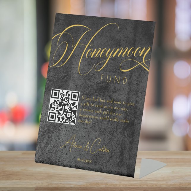 Honeymoon Fun Calligraphy Script QR code Wedding  Pedestal Sign (Creator Uploaded)