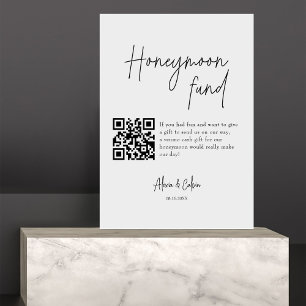 Honeymoon Fun   Minimalist Script QR code Wedding  Pedestal Sign