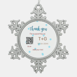 Honeymoon fund Add Q R code couple name wedding Snowflake Pewter Christmas Ornament