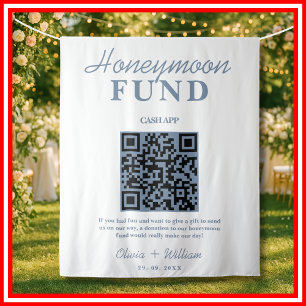 Honeymoon Fund Dusty Blue QR Code Wedding Tapestry