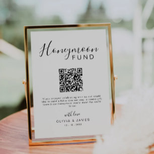 Honeymoon Fund Elegant Calligraphy QR Code Sign Invitation