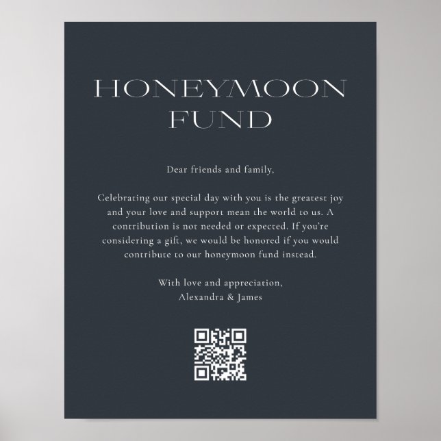 Honeymoon Fund Minimal Dark Grey Wishing Well Poster (Front)