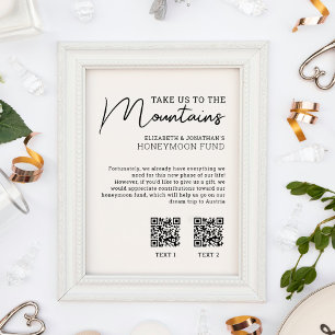 Honeymoon fund modern cash qr code poster