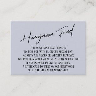 Honeymoon Fund Modern Handwriting Dusty Blue Enclosure Card