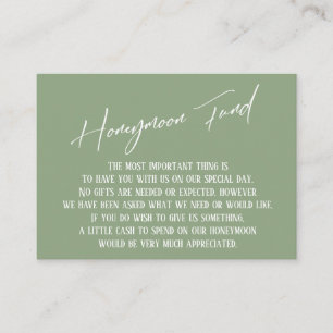 Honeymoon Fund Modern Handwriting Sage Green Enclosure Card