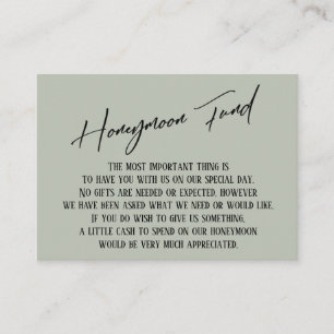 Honeymoon Fund Modern Handwriting Sage Green Enclosure Card