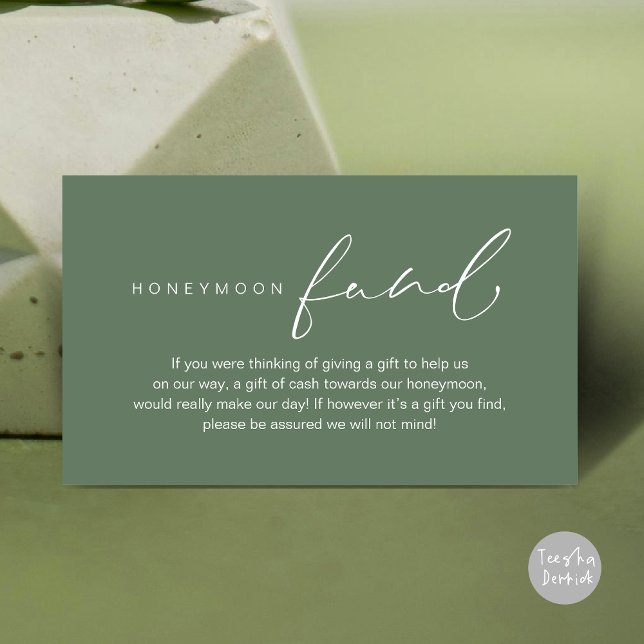 Honeymoon Fund, Modern Romantic Wedding Enclosure Card (Wedding honeymoon wish, fund, enclosure card, A note on gifts, modern romantic, Greenery Sage Green)
