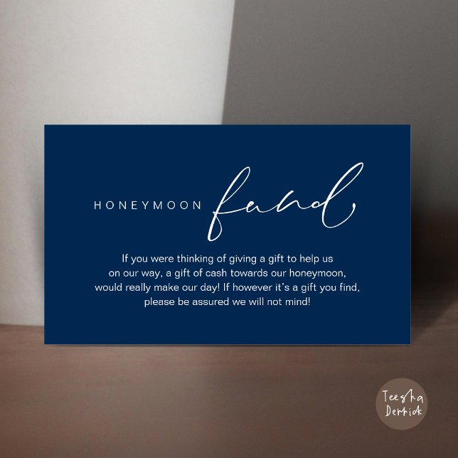 Honeymoon Fund, Modern Romantic Wedding Enclosure Card (Wedding honeymoon wish, fund, enclosure card, A note on gifts, modern romantic, Navy Blue)