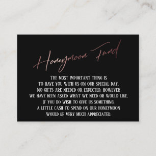 Honeymoon Fund Modern Rose Gold Handwriting Enclosure Card